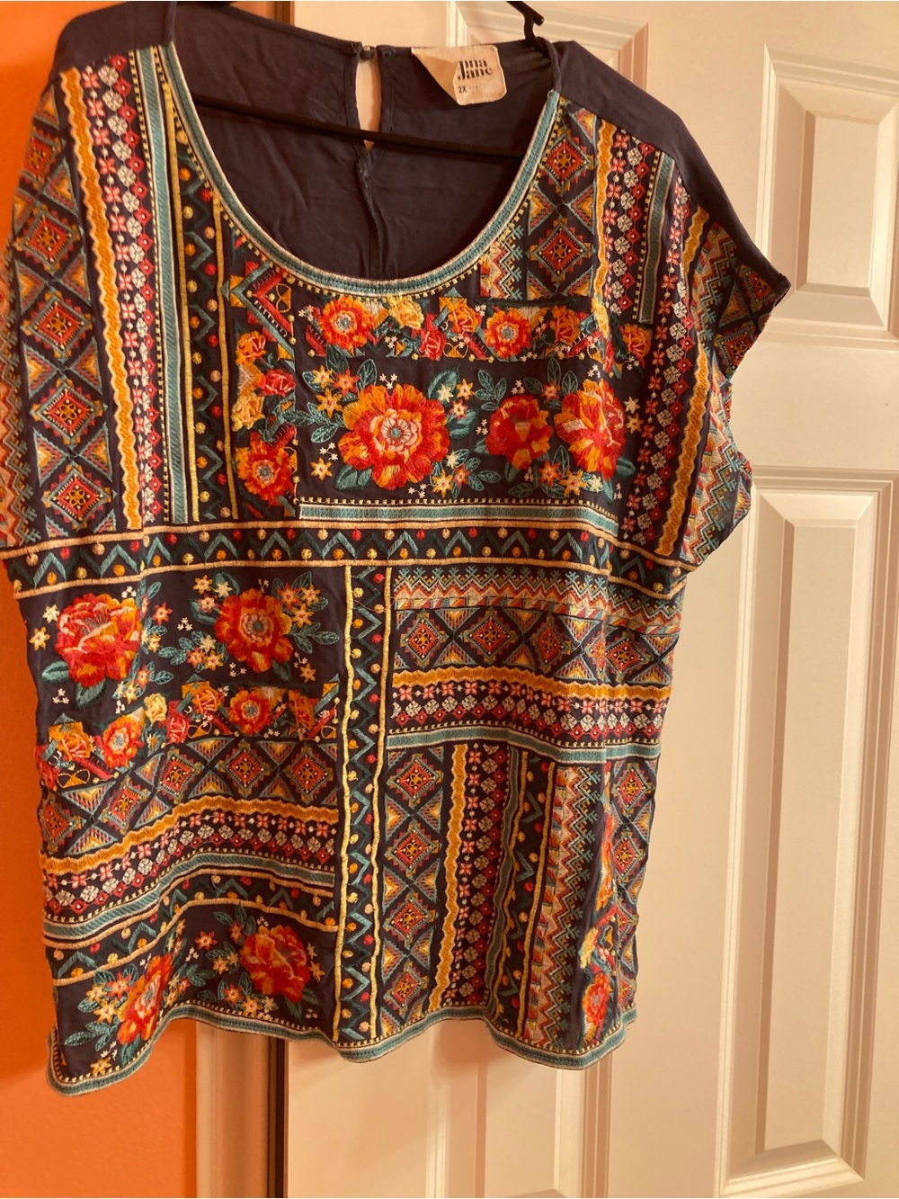 Savanna Jane Navy Floral Patchwork Short Sleeve Top